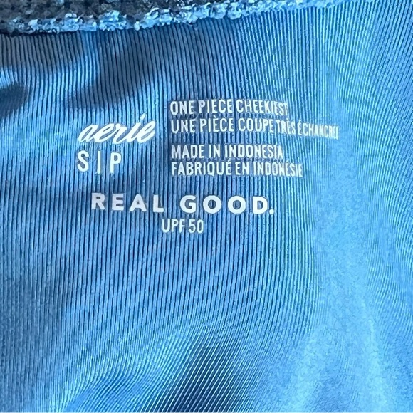 Aerie Shimmery Crinkle Birthday Scoop Cheekiest One Piece Swimsuit Sz Small Blue - Picture 7 of 11